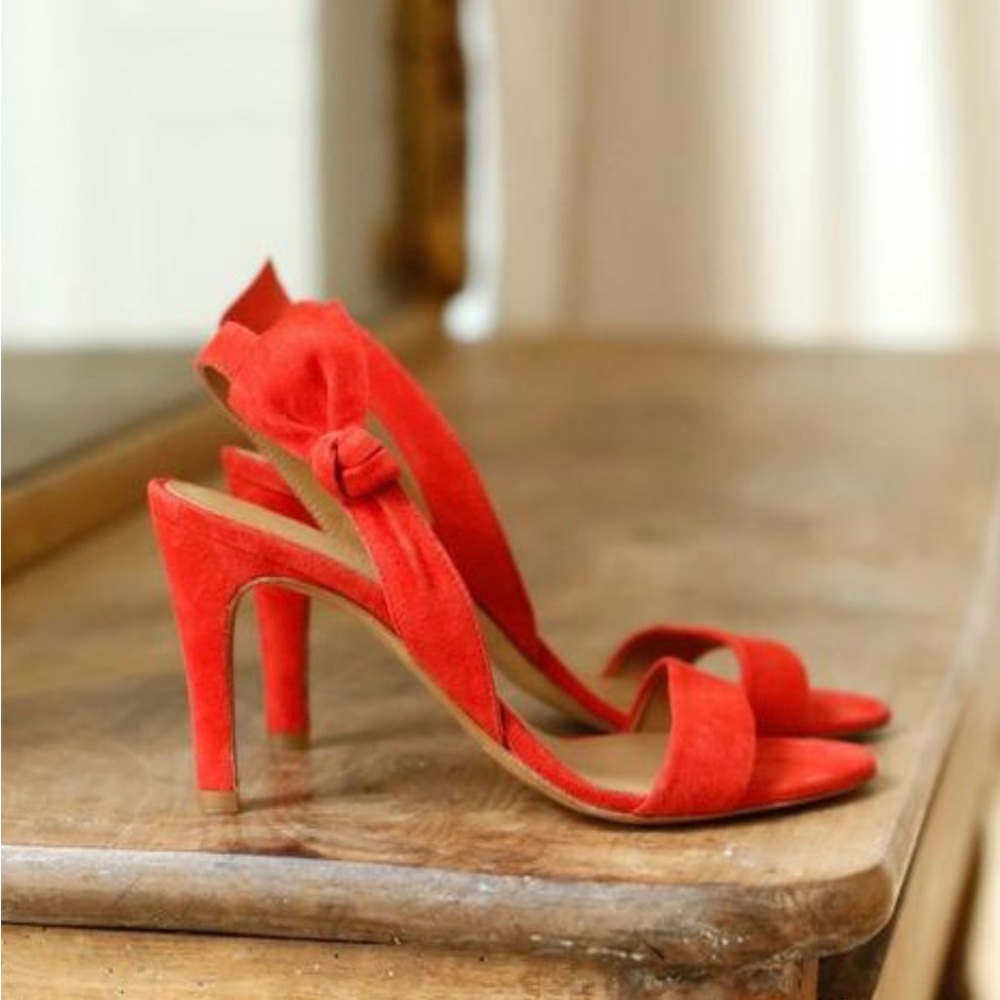 Sezane Sandales High Emma size 5 red suede open toe heels sandals bow detail